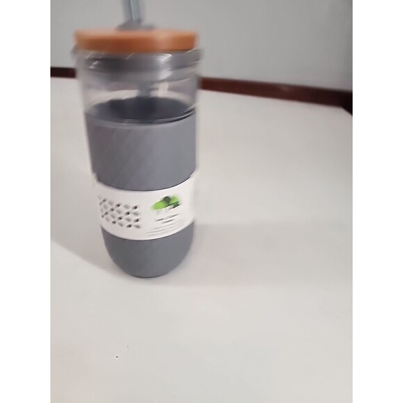 Ello Devon Glass Tumbler with Straw 18 oz BPA Free Shield Silicone Neutral Gray - Picture 2 of 5